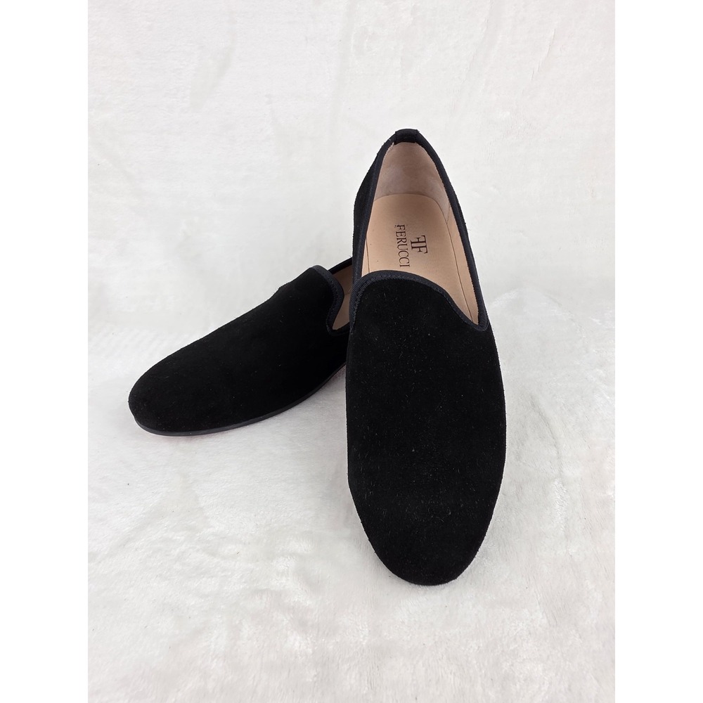 Ferucci Mens Black Suede Venetian Loafers Size 12 Slip On Red Sole Dress Shoes